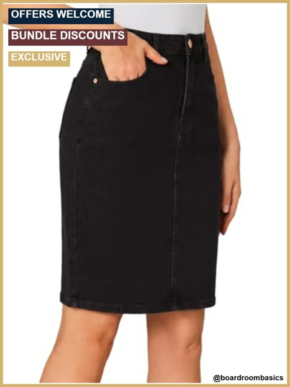 Stretch High Waist Back Slit Denim Jean Knee Length Skirt